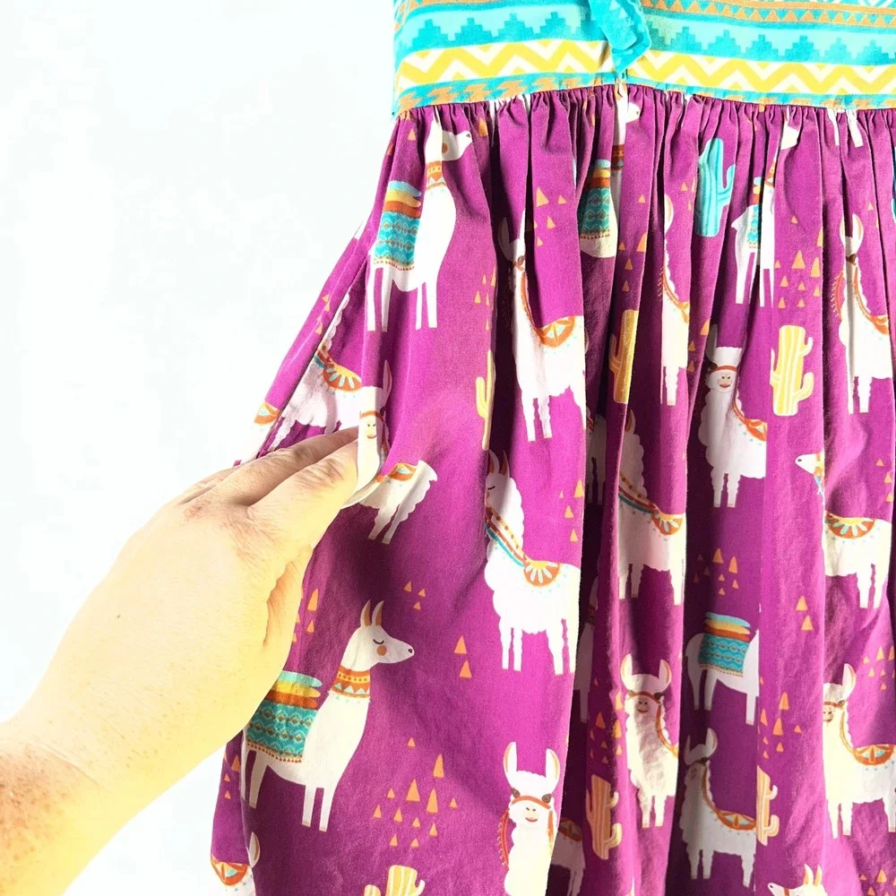 Eleanor Rose Girls Sz 10/12 Dress Llama Aztec Cactus Ruffle Boho Southwest